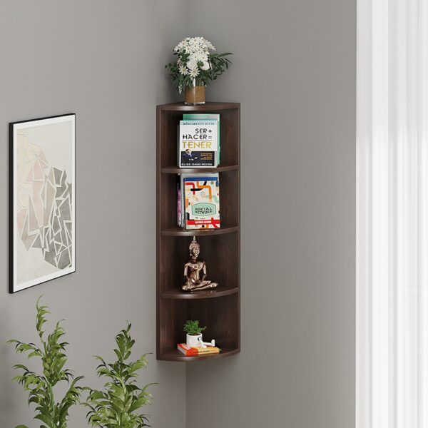 BLUEWUD Adora Engineered Wood Multi-Tier Corner Wall Decor Shelf, Display Rack (Wenge) - Bluewud