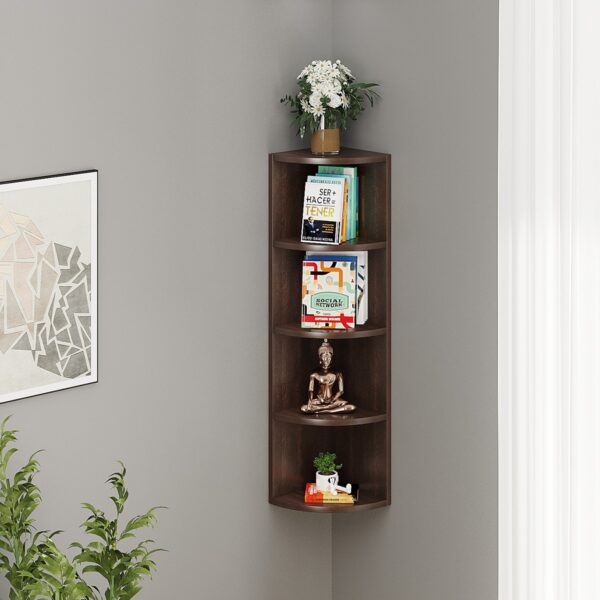 BLUEWUD Adora Engineered Wood Multi-Tier Corner Wall Decor Shelf, Display Rack (Wenge) - Bluewud