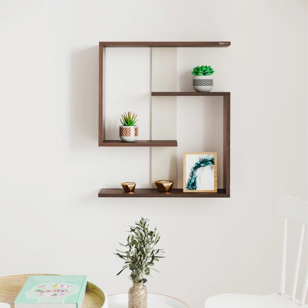 BLUEWUD Easton Engineered Wood Wall Shelf, Display Rack, 3 Shelves (Wenge & White)… - Bluewud