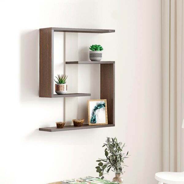 BLUEWUD Easton Engineered Wood Wall Shelf, Display Rack, 3 Shelves (Wenge & White)… - Bluewud