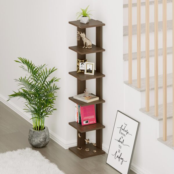 Bluewud Wudville Braine Engineered Wood Wall Mount Corner Shelf, Display Rack, (6 Square Shelves - Wenge) - Bluewud