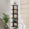 Bluewud Wudville Braine Engineered Wood Wall Mount Corner Shelf, Display Rack, (6 Tringle Shelves - Wenge) - Bluewud