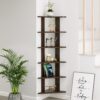Bluewud Wudville Braine Engineered Wood Wall Mount Corner Shelf, Display Rack, (6 Tringle Shelves - Wenge) - Bluewud