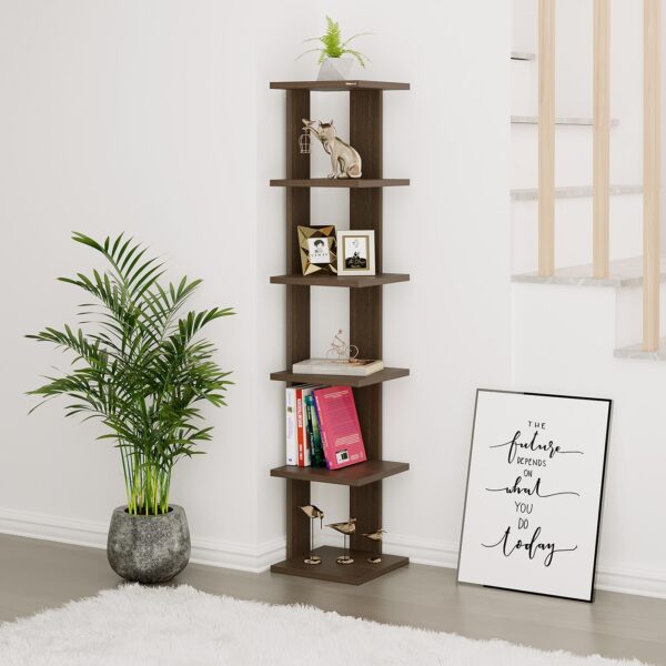 Bluewud Wudville Braine Engineered Wood Wall Mount Corner Shelf, Display Rack, (6 Square Shelves - Wenge) - Bluewud