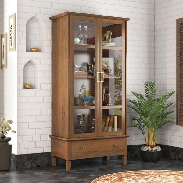 Malabar Bookshelf Display Cabinet 55 book Capacity Amber Walnut Finish - Urban Ladder