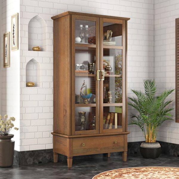 Malabar Bookshelf Display Cabinet 55 book Capacity Amber Walnut Finish - Urban Ladder