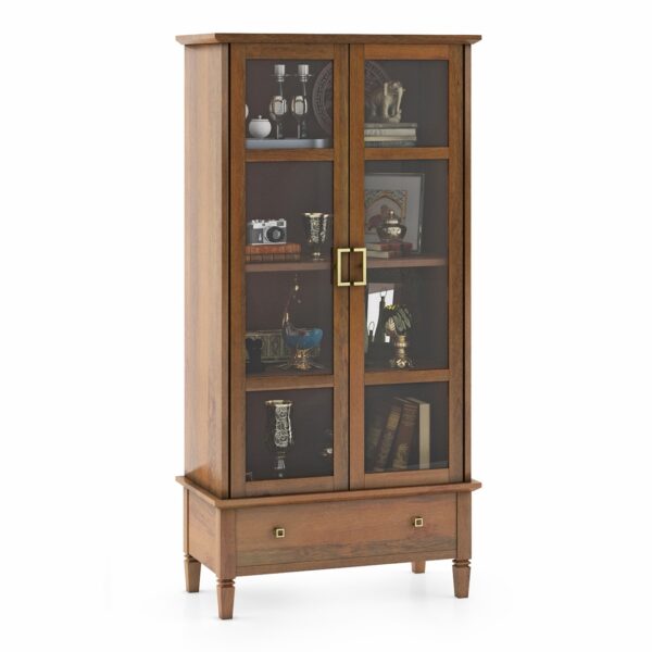 Malabar Bookshelf Display Cabinet 55 book Capacity Amber Walnut Finish - Urban Ladder