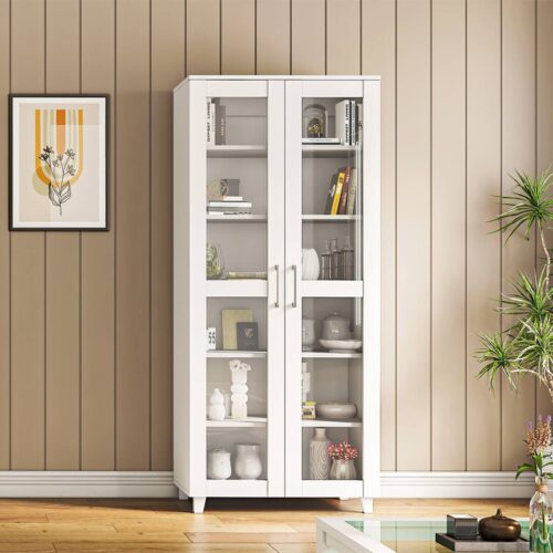 Paige Tall Storage Cabinet in Frosty White - Urban Ladder