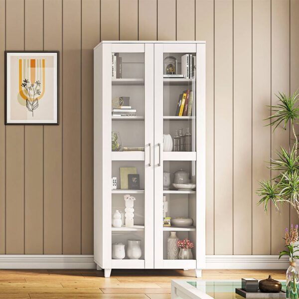 Paige Tall Storage Cabinet in Frosty White - Urban Ladder