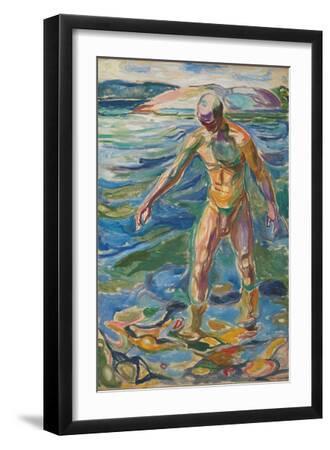 Bathing Man, 1918 (Oil on Canvas) - Black Framed Art Print Wall Art, 12x18
