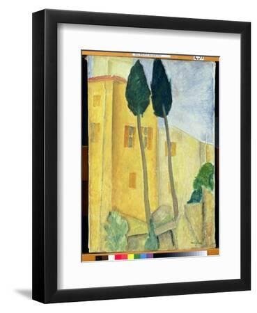 Cypress Trees and House, 1919 (Oil on Canvas) - Black Framed Art Print Wall Art, 9x12 Cypress Trees and House, 1919 (Oil on Canvas) - Black Framed Art Print Wall Art, 9x12