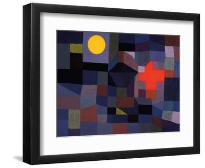 Fire at Full Moon - Black Framed Art Print Wall Art, 12x9