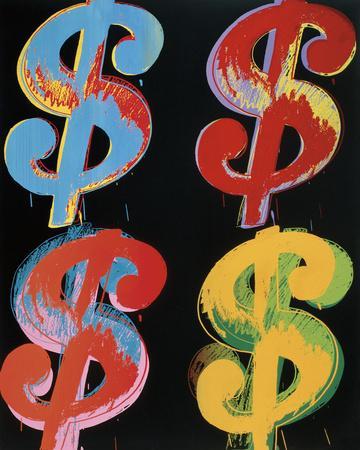 Four Dollar Signs, c.1982 (blue, red, orange, yellow) - Wall Art Print, 20x25 Four Dollar Signs, c.1982 (blue, red, orange, yellow) - Wall Art Print, 20x25