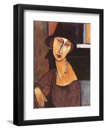 Jeanne Hebuterne Wearing a Hat, 1917 - Black Framed Art Print Wall Art, 9x12
