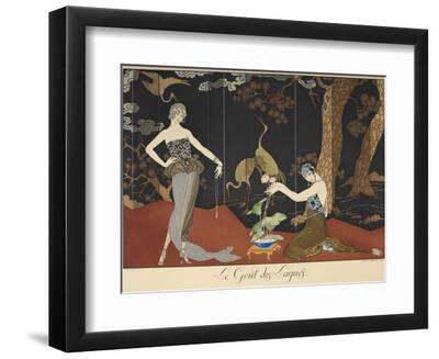 Le gout des laques Taste of lacquers Two women in front of a lacquered screen - Black Framed Art Print Wall Art, 12x9
