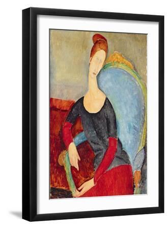 Mme Hebuterne in a Blue Chair, 1918 - Black Framed Art Print Wall Art, 12x18