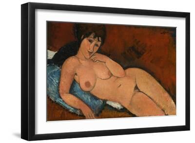 Nude on a Blue Cushion, 1917 - Black Framed Art Print Wall Art, 18x12