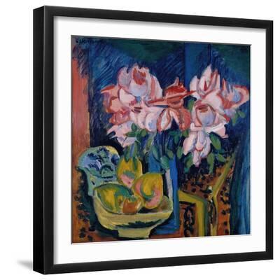 Pink Roses, 1918 - Black Framed Art Print Wall Art, 16x16