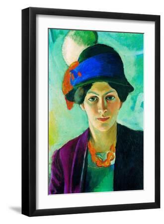 Portrait De La Femme De L'artiste Avec Un Chapeau (Artist's Wife with Hat) Peinture D'august Mack - Black Framed Art Print Wall Art, 12x18
