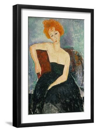 Redheaded Girl in Evening Dress, 1918 (Oil on Canvas) - Black Framed Art Print Wall Art, 12x18