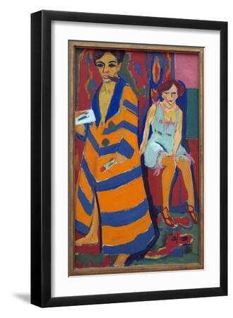 Self-Portrait with a Model. Painting by Ernst Ludwig Kirchner (1880-1938), Oil on Canvas, 1910 and - Black Framed Art Print Wall Art, 12x18