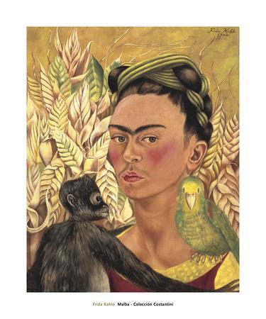 Self-Portrait with Monkey and Parrot, c.1942 - Wall Art Print, 20x24