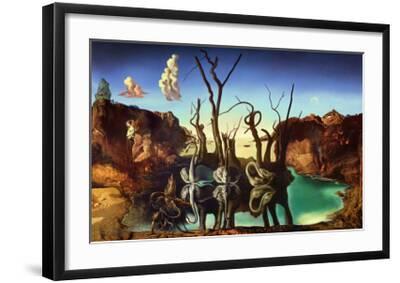 Swans Reflecting Elephants, c.1937 - Black Framed Art Print Wall Art, 28x20