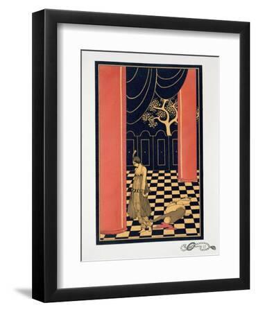 Tamara Karsavina (1885-1978) in the Title Role of 'Thamar', 1914 (Pochoir Print) - Black Framed Art Print Wall Art, 9x12